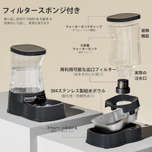 Gardner Pet 犬猫用 自動給水器 3.85L 大容量【ステンレス製ボウル + 交換不要フィルター】 ペットウォーターディスペンサー 小型犬 大型犬 子犬 猫用 宝石カットのクリアデザインで上品 水飲みボウル 給水器 BPAフリー お 7f464004