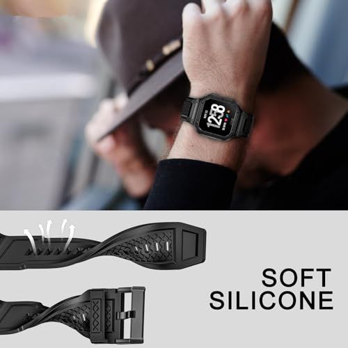 SUPLINK シリコンバンド Fitbit Versa 4/3/2/Lite/Sense/Sense 2 対応 バンド 金属ケース付き 頑丈なスポーツプロテクターカバー シリコンリストバンド 男性用e 0a92c9be SUPLINK シリコンバンド Fitbit Versa 4/3/2/Lite/Sense/Sense 2 対応 バンド 金属ケース付き 頑丈なスポーツプロテクターカバー シリコンリストバンド 男性用e 0a92c9be