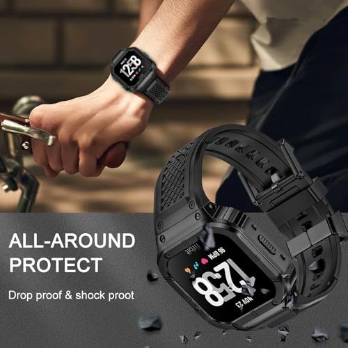 SUPLINK シリコンバンド Fitbit Versa 4/3/2/Lite/Sense/Sense 2 対応 バンド 金属ケース付き 頑丈なスポーツプロテクターカバー シリコンリストバンド 男性用e 0a92c9be SUPLINK シリコンバンド Fitbit Versa 4/3/2/Lite/Sense/Sense 2 対応 バンド 金属ケース付き 頑丈なスポーツプロテクターカバー シリコンリストバンド 男性用e 0a92c9be