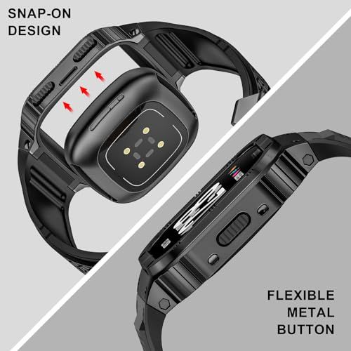 SUPLINK シリコンバンド Fitbit Versa 4/3/2/Lite/Sense/Sense 2 対応 バンド 金属ケース付き 頑丈なスポーツプロテクターカバー シリコンリストバンド 男性用e 0a92c9be SUPLINK シリコンバンド Fitbit Versa 4/3/2/Lite/Sense/Sense 2 対応 バンド 金属ケース付き 頑丈なスポーツプロテクターカバー シリコンリストバンド 男性用e 0a92c9be