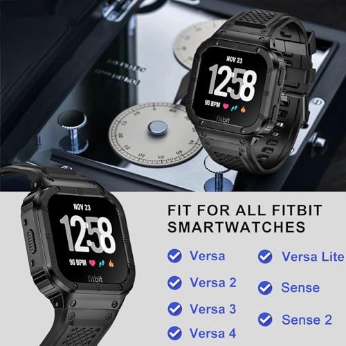 SUPLINK シリコンバンド Fitbit Versa 4/3/2/Lite/Sense/Sense 2 対応 バンド 金属ケース付き 頑丈なスポーツプロテクターカバー シリコンリストバンド 男性用e 0a92c9be SUPLINK シリコンバンド Fitbit Versa 4/3/2/Lite/Sense/Sense 2 対応 バンド 金属ケース付き 頑丈なスポーツプロテクターカバー シリコンリストバンド 男性用e 0a92c9be