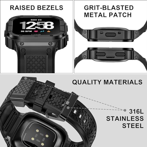 SUPLINK シリコンバンド Fitbit Versa 4/3/2/Lite/Sense/Sense 2 対応 バンド 金属ケース付き 頑丈なスポーツプロテクターカバー シリコンリストバンド 男性用e 0a92c9be SUPLINK シリコンバンド Fitbit Versa 4/3/2/Lite/Sense/Sense 2 対応 バンド 金属ケース付き 頑丈なスポーツプロテクターカバー シリコンリストバンド 男性用e 0a92c9be