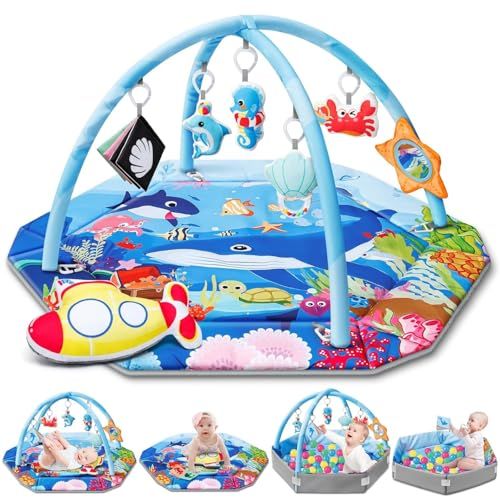 REMOKING ベビージム プレイジム 赤ちゃん 新生児 プレイマット おもちゃ メリー 0ヶ月 5ヶ月 1歳 知育玩具 人気 出産祝い プレゼント 赤ちゃん向けジム (海)e c23db509