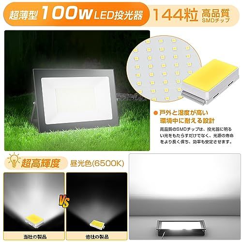 ☆新品☆LED投光器 屋外 100W コンセント式 超薄型 作業灯 防犯灯 玄関ライト 昼光色 80-150V適用 IP66防水 自由調整 高輝度 2M 廊下 ケーブル 倉庫 ガレージ 看板灯 BBQ 庭園 夜間作業 駐車場 PSE認証済 【 4e924192