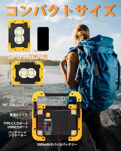 ☆新品☆『超爆光改良モデル』BORDAN LED投光器 屋外用 充電式 防水 作業灯 投光器 ランタン 投光器 充電式 マグネット 240W相当 16000lm高輝度 5000mAh 大容量 3つの点灯モード IP44 防水 折り畳み式 コン 9ab33656 ☆新品☆『超爆光改良モデル』BORDAN LED投光器 屋外用 充電式 防水 作業灯 投光器 ランタン 投光器 充電式 マグネット 240W相当 16000lm高輝度 5000mAh 大容量 3つの点灯モード IP44 防水 折り畳み式 コン 9ab33656