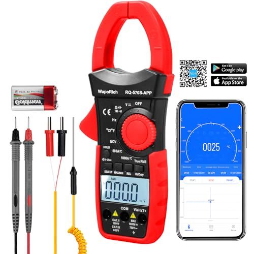 Bluetoothクランプメーター 数字式、RQ-570S-APP 真實効値対応 クランプマルチメーター 自動レンジ 6000カウント AC/DC 電流計 電圧計、静電容量 抵抗 ダイオード 温度測定 非接触電圧機能付き【日本語説明書同梱】( eb2c2127