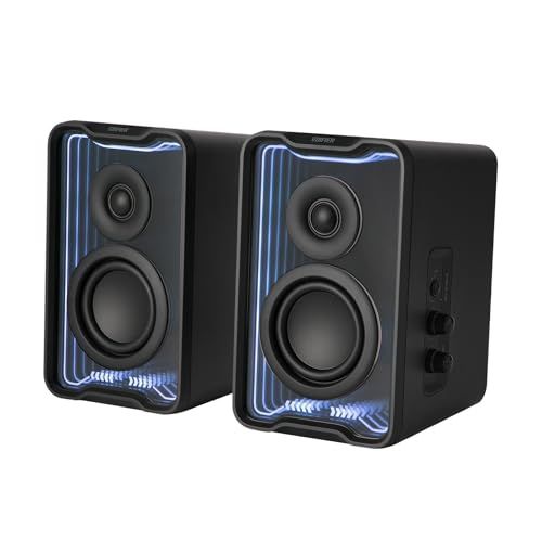 Edifier QR30 スピーカー Bluetooth5.4 PCスピーカー 小型 30W マルチポイント接続 63Hz-20kHz RGBライト 3WAY接続(Bluetooth/AUX/USB-A) 専用アプリ ブラック/ 4a0b6ce3