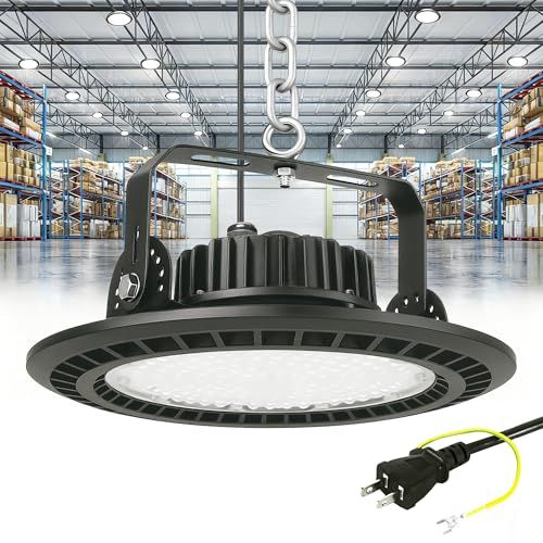 LED高天井灯 UFO型 高天井照明【プラグ付 1.5M配線】 100W 高輝度 16000LM 85~265V 昼光色6500K IP66防水防塵 ハイベイライト LED投光器 ビーム角120度 屋内屋外兼用 吊り下げ設置可 工場 倉庫 駐 9bebc62a