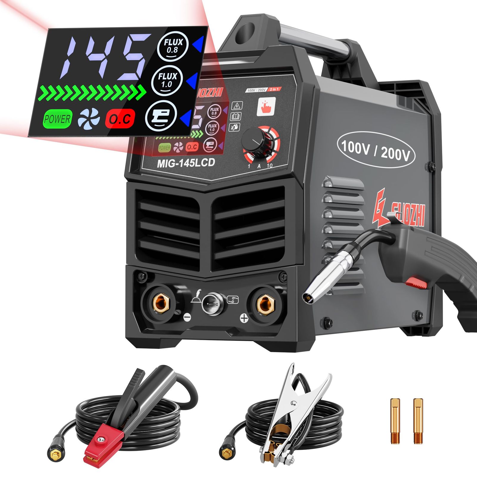 【新品】溶接機 100v 200V 兼用 半自動 145A アーク溶接 ノンガスワイヤー溶接 1台2役 インバーター直流 半自動溶接機 定格使用率60% 小型 軽量 家庭用 初心者向け 電気溶接機 MIG-145LCD fc9b6dfa