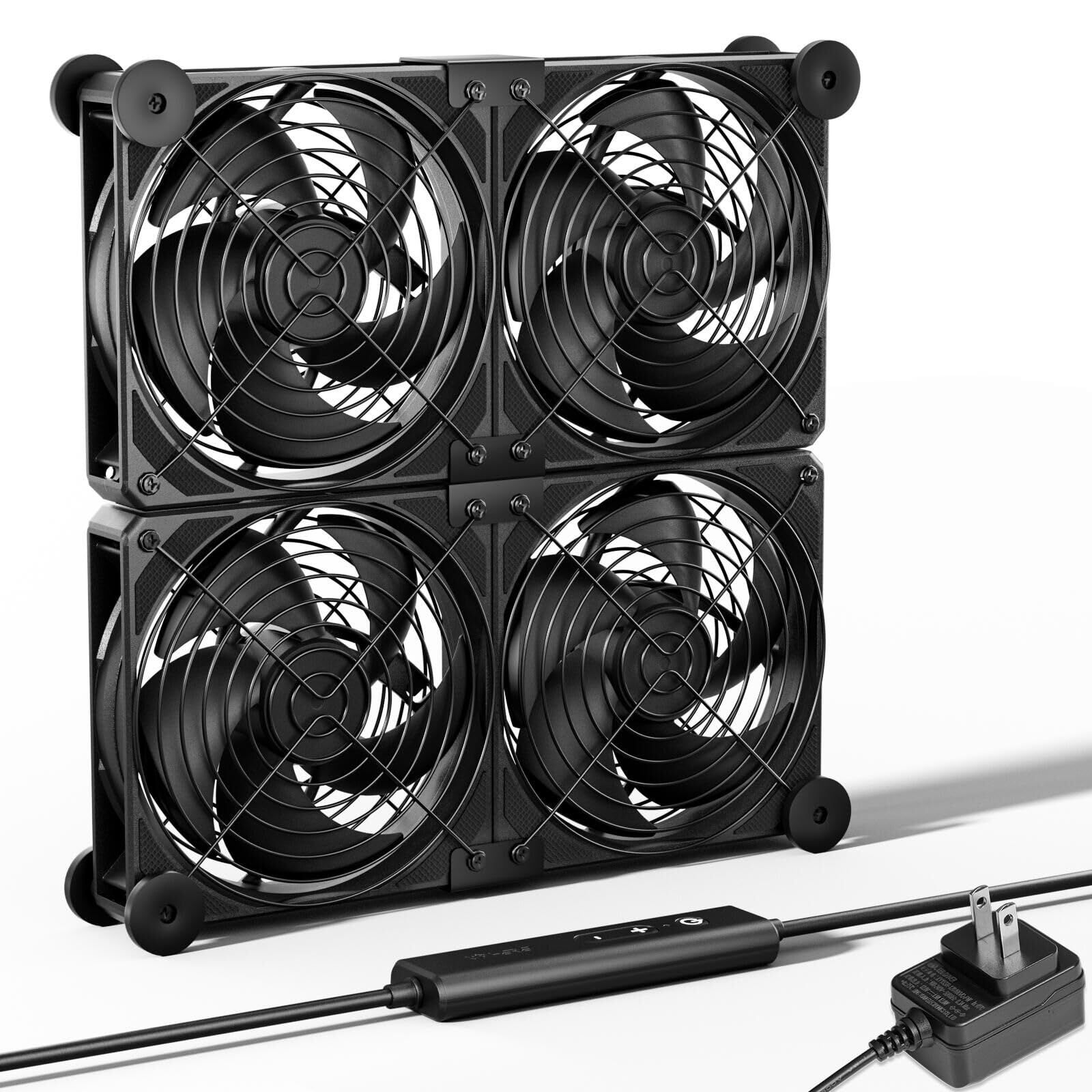 upHere 空冷ファン12cm AC電源 4連冷却ファン ミニ送風機 扇風機 PC 強力冷却クーラー DC12V 5段階風量調整 静音 多用途排気【U2DC4】(沖縄・離島の方不可) 53d8e83a