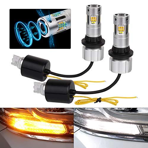 Mixsuper T20 WX3X16D 7440 LED ピッチ部違い ウィンカーポジション キット 最新型 冷却ファン付き 防水 バルブ 二色 業界初モデル アンバー 3600LM 28W ウィンカー ホワイト 1600LM 6W デイラ 0839c010