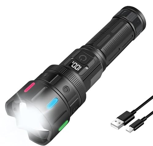懐中電灯 led 強力 軍用 最強 超高輝度 30000ルーメン 超遠距離照射 フラッシュライト 充電式 ハンディライト 超強力 懐中電灯 ライト Type-C電池式 ハンドライト ディジタル電気量 明るい IP65防水 5モード調光 ズーム 3f13c1c4