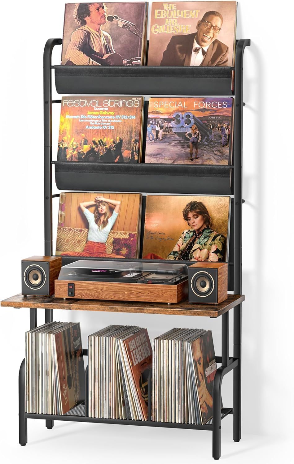 VINAEMO レコードラック、レコード棚、レコード 収納ラック、レコードプレーヤースタンド 、300枚のレコードを収納できるレコードラック、レコード 壁掛け、ターンテーブルスタンド、レコード盤、レコードプレーヤー、スピーカー、オーディオ機器 c250c75d