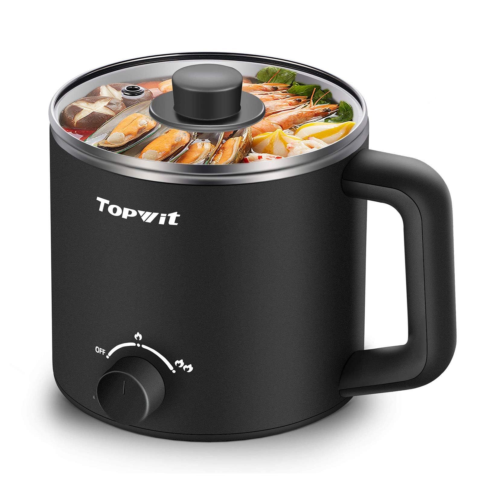 Topwit 電気鍋 一人暮らしに最適 1.6L 片手 多機能 グリル鍋 ラーメン・しゃぶしゃぶ・ご飯・味噌汁・卵調理可能 過熱保護＆沸騰保護 コンパクト・便利 旅行・宿舎向け★m 0b03fe6d