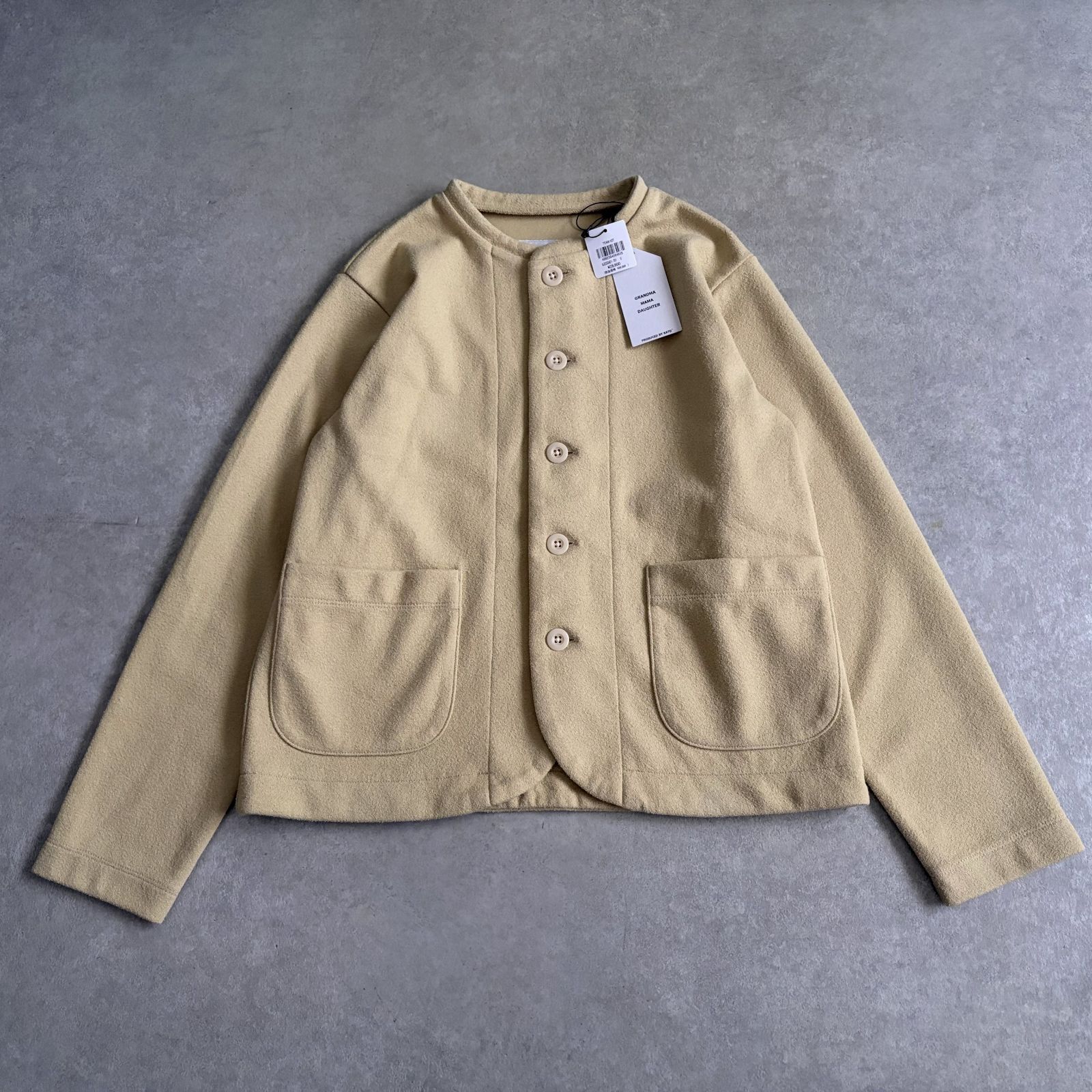 新品 定価2.8万 GRANDMA MAMA DAUGHTER やわらかパイル織ノーカラー ショート丈ジャケット グランマママドーター