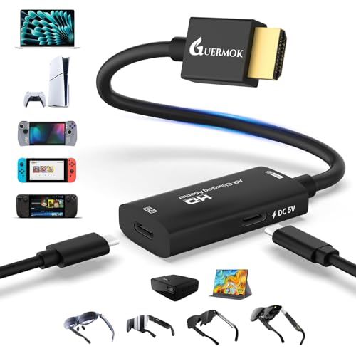 HDMI to USB-C Display Adapter for Guermok AR Glasses, 4K @60Hz再生 and Charging Compatible XR Converter (DC 5V), XREAL One/Air 2 Pro/Rayneo/ROKID, Switch2/1, Xbox 1, PS4/5, 2140b9c8