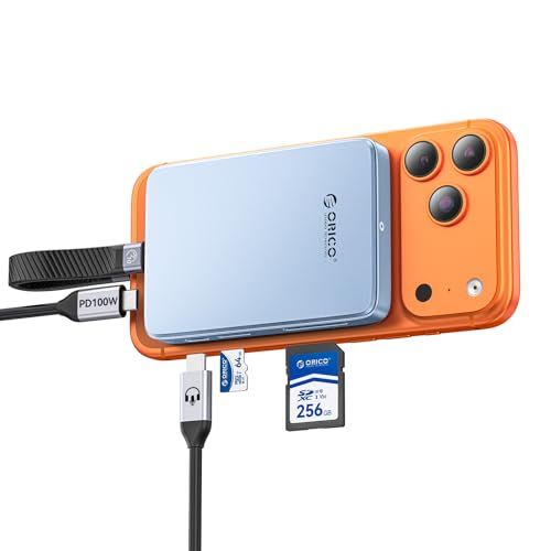 ORICO 10Gbps 磁気吸着式 M.2 NVMe SSD ドライブケース USB C ドッキングステーション、iPhone 17/16/15 Pro/Max/Plus ProRes 直接録画対応、TF/SDカードスロット、 PD 100 d766a096