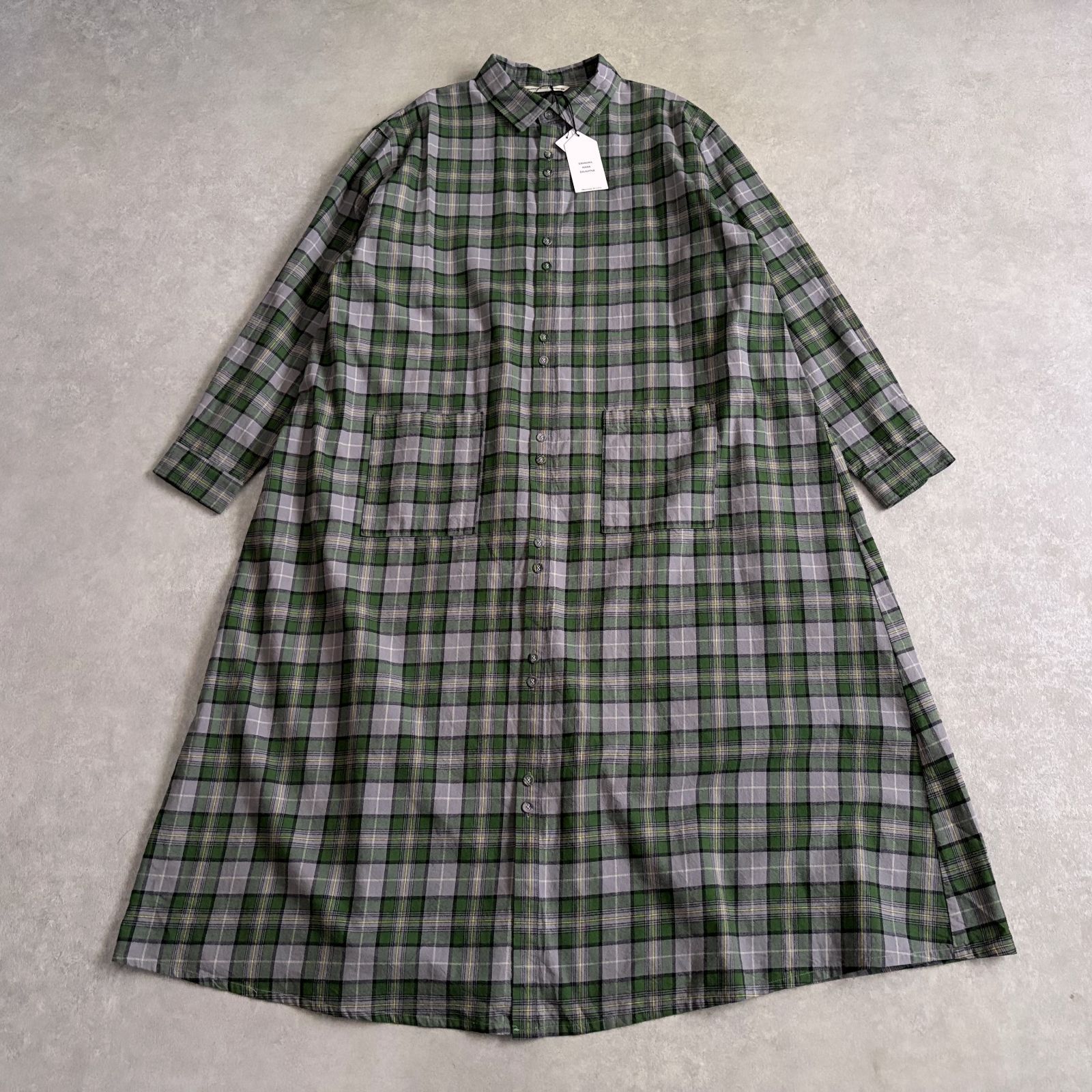 新品 定価3.5万 GRANDMA MAMA DAUGHTER チェック柄sy多雨 ワンピース グリーン グランマママドーター