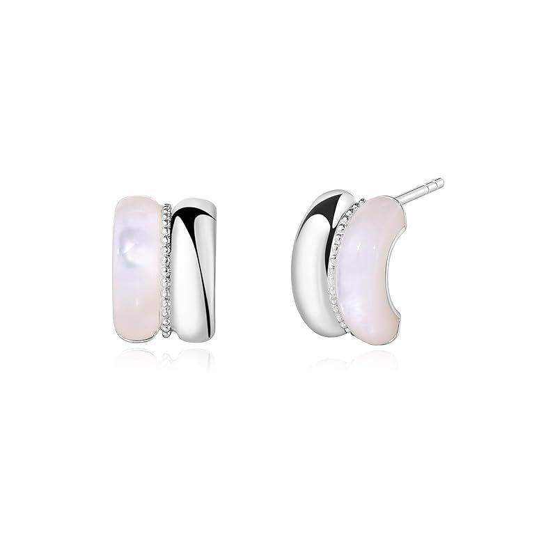 ARSIS ピアス つけっぱなし 18金 金属アレルギー対応 レディース 錆びないピアス スタッドピアス 5A級貝母 S925ポスト シンプル デイリー オフィス 通勤 プレゼント 女性 ジュエリー 18k 人気 両耳用 ギフトBOX付き プラチナ色 星環