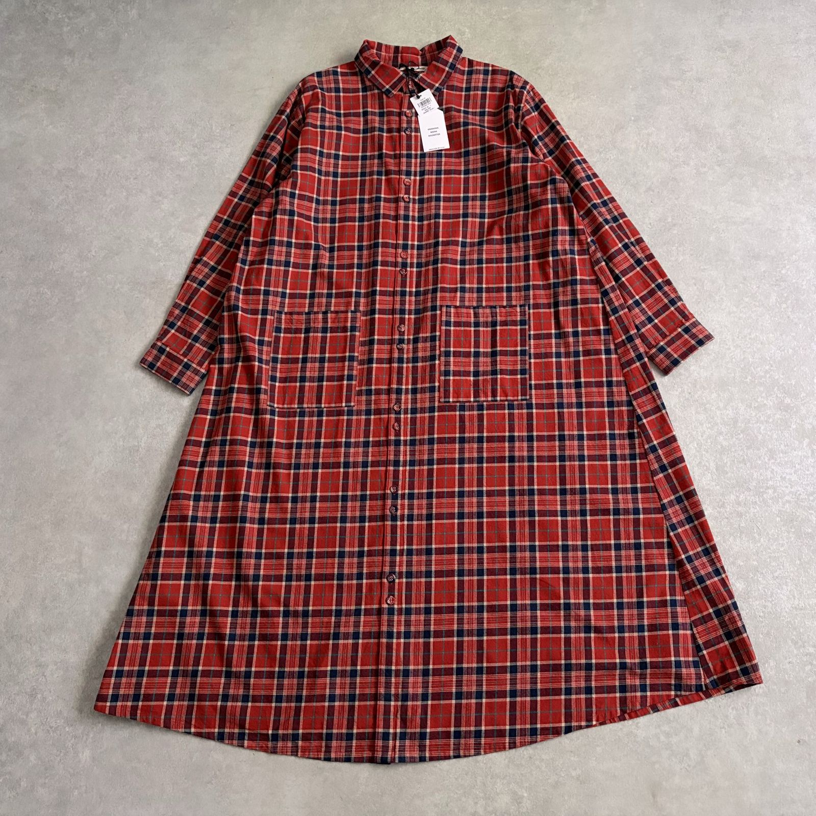 新品 定価3.5万 GRANDMA MAMA DAUGHTER チェック柄シャツ ワンピース レッド グランマママドーター