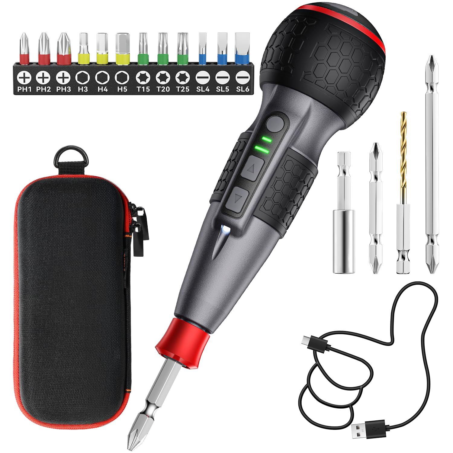 Yacooda 電動ドライバー 小型 電動6N.m 手動15N.m 【新登場・鬼トルク・軸ブレなし】 強力 16点ビット付き 収納ケース付き USB-C充電式 高輝度LEDライト 軽量 DIY 操作簡単 女性/初心者対応 ブラック/ 0a0bfaf6