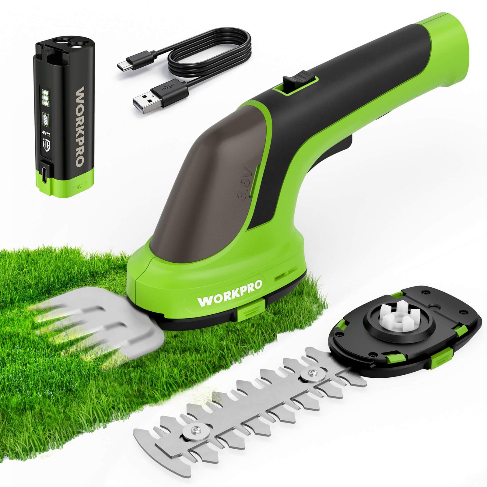 ☆新品☆WORKPRO 【2026新型】 芝生バリカン 3.6V充電式 生垣バリカン 電動芝生バリカン 芝刈り機 一台二役 コードレス 4.0Ah大容量バッテリーパック 草刈りブレード・剪定ブレード付き 刈幅80mm トリマー刈幅120mm 50ed802e