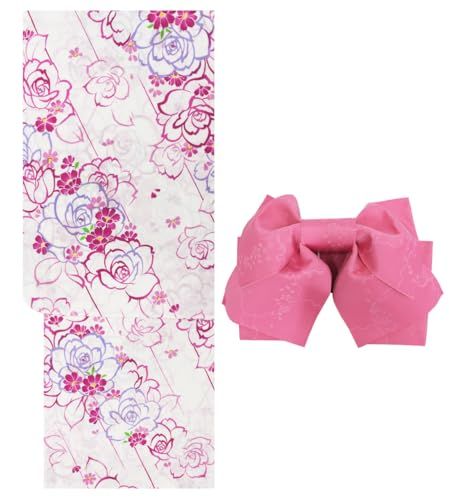 ☆新品☆[きもの和ネットショップ給前]浴衣 レディース 大人 浴衣2点セット（浴衣＋作り帯） Fサイズ 女浴衣 黒 白 赤 緑 祭り花火 Nset1377,set0700 f1f15933