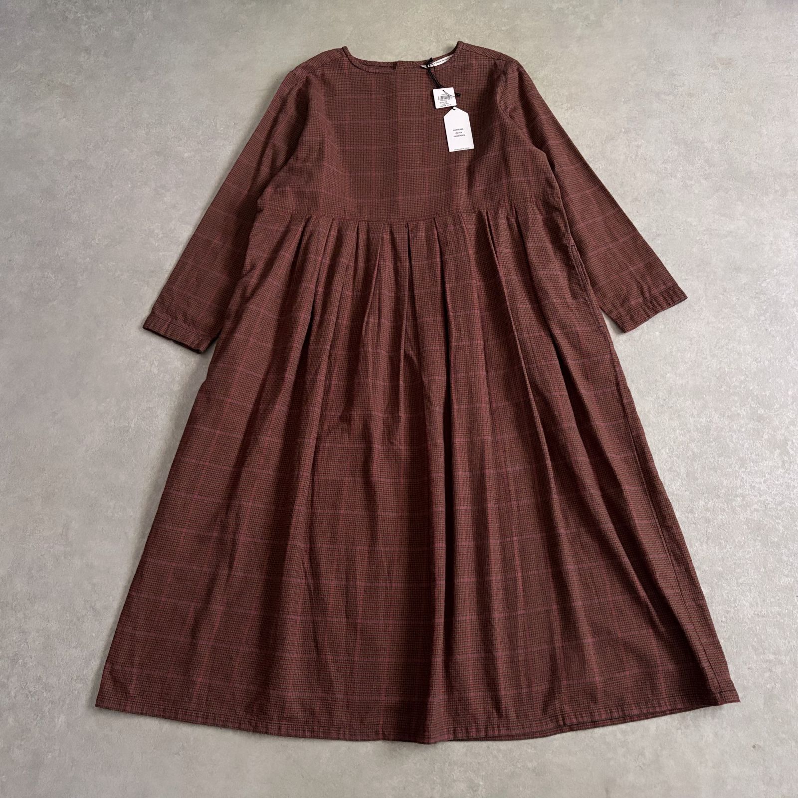 新品 定価3.3万 GRANDMA MAMA DAUGHTER グレンチェック柄ワンピース ブラウン グランマママドーター