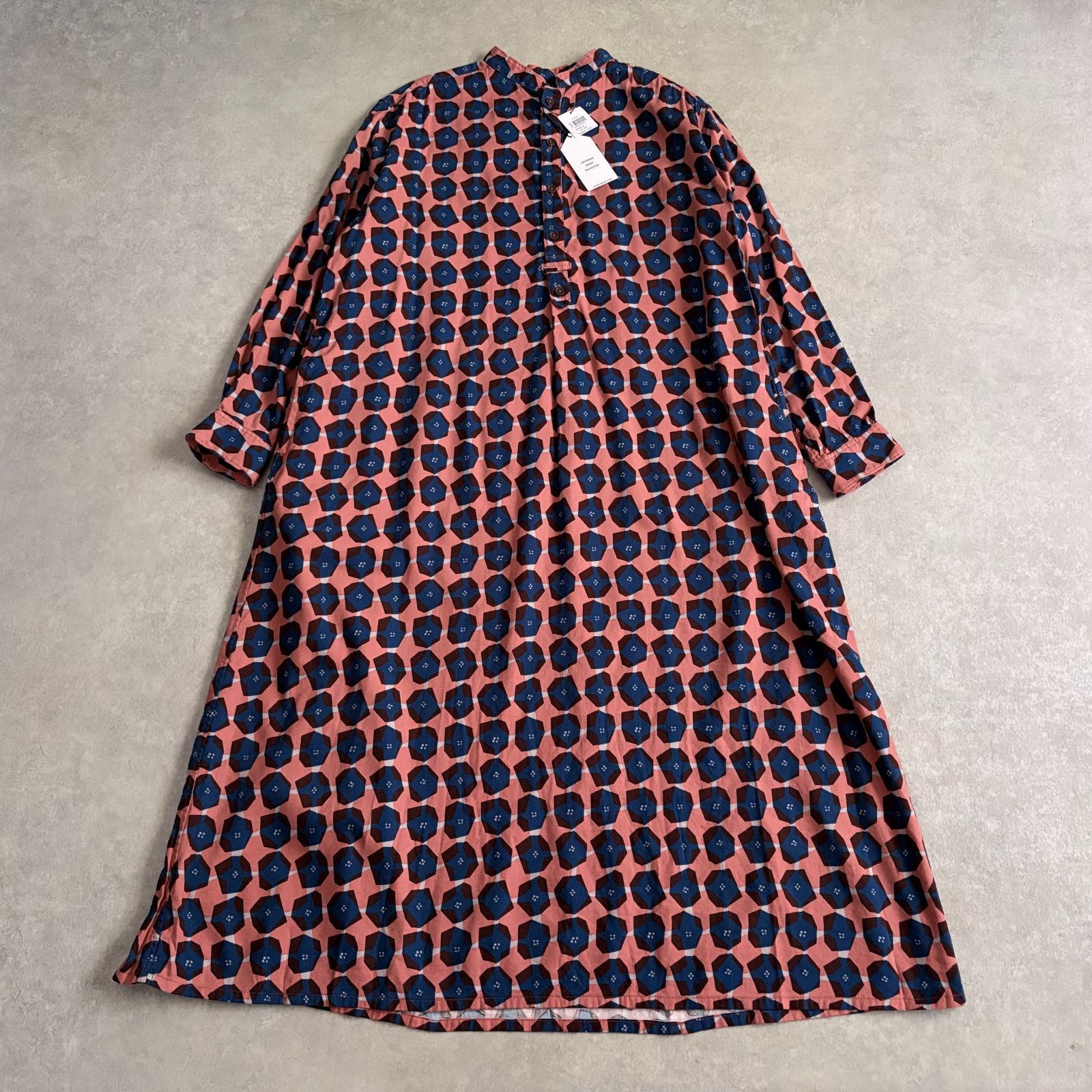 新品 定価3.7万 GRANDMA MAMA DAUGHTERオリジナル柄シャツ ワンピース ピンク●グランマママドーター