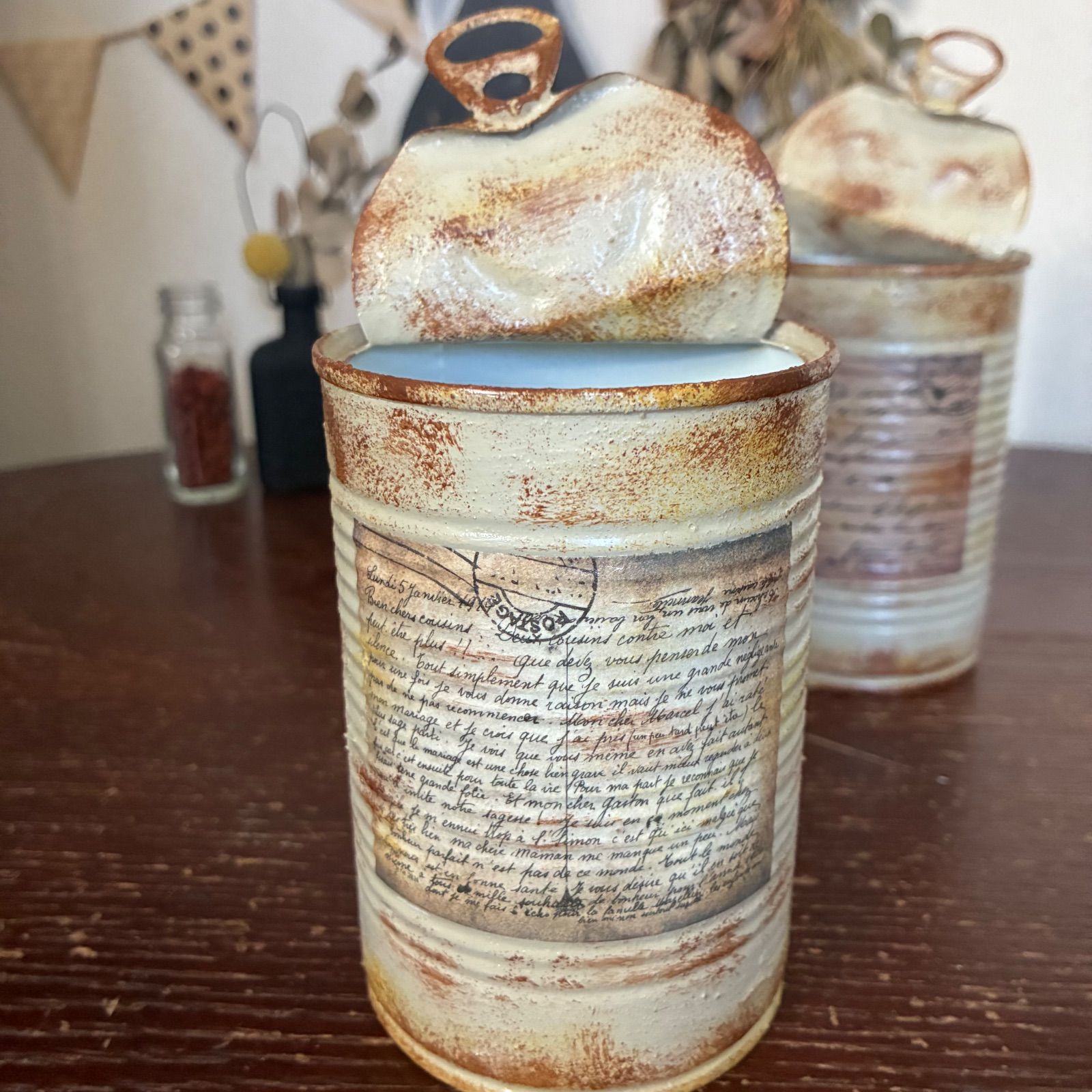 蓋付きトマト缶 リメイク缶 2個セット (ヘンプベージュ) ハンドメイド