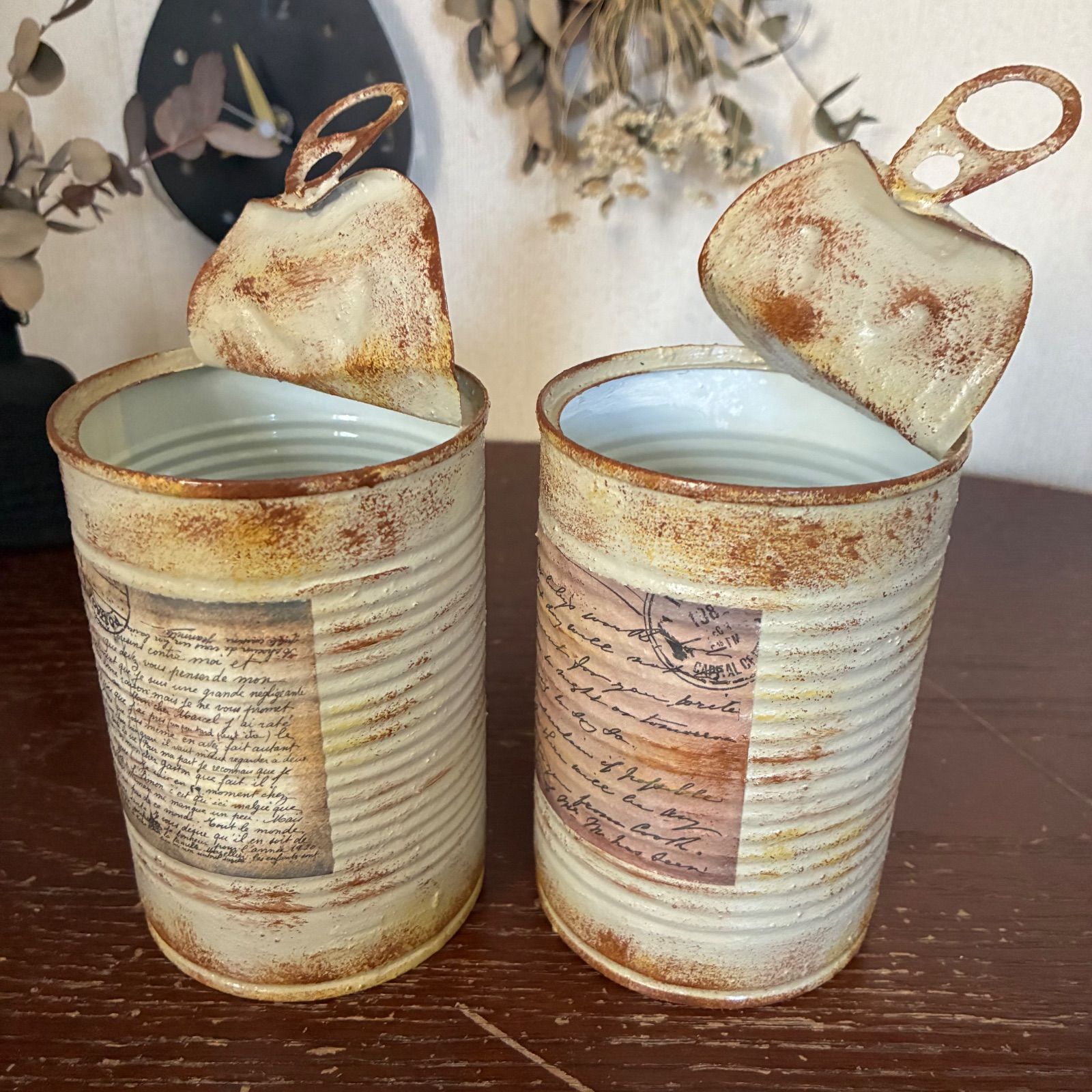 蓋付きトマト缶 リメイク缶 2個セット (ヘンプベージュ) ハンドメイド