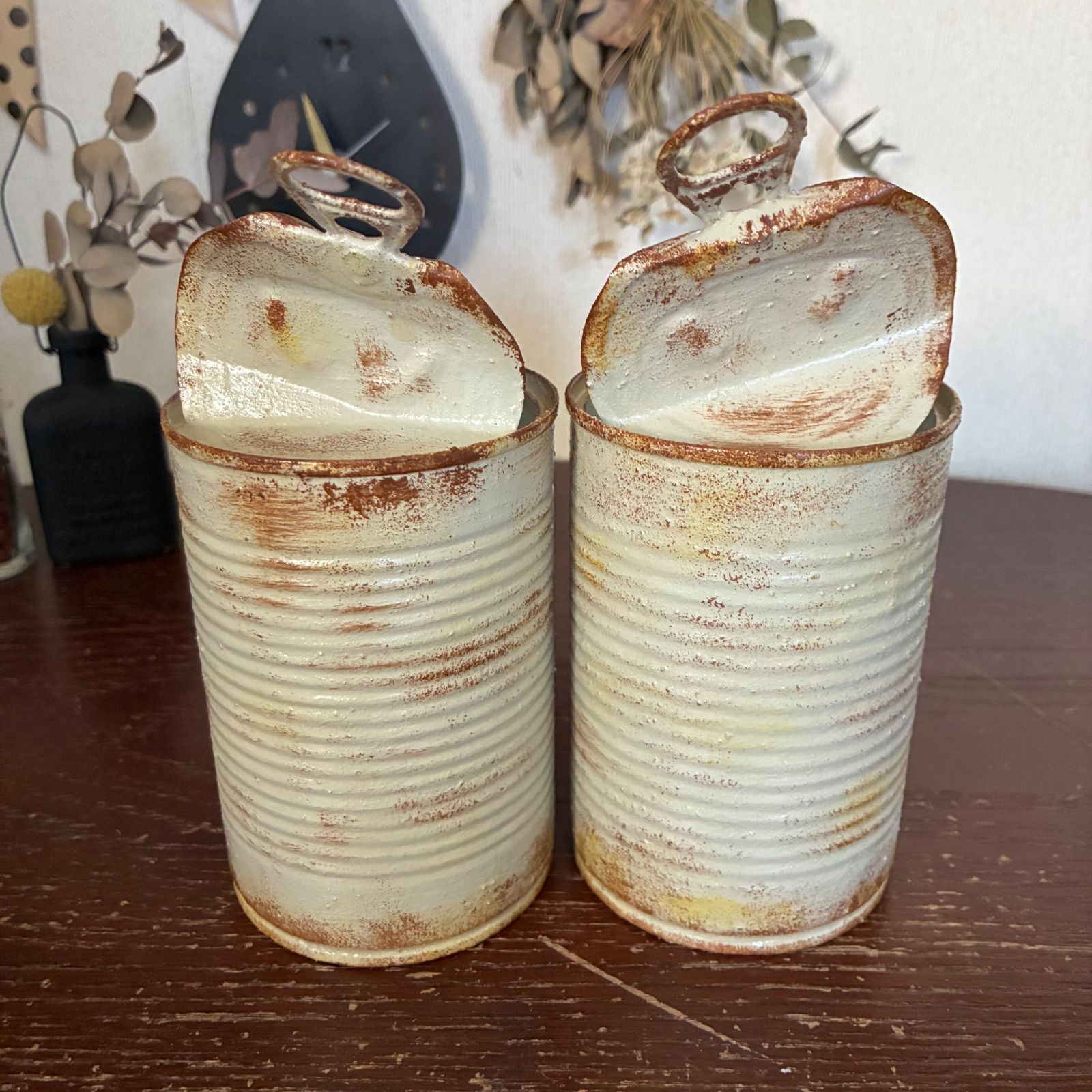 蓋付きトマト缶 リメイク缶 2個セット (ヘンプベージュ) ハンドメイド