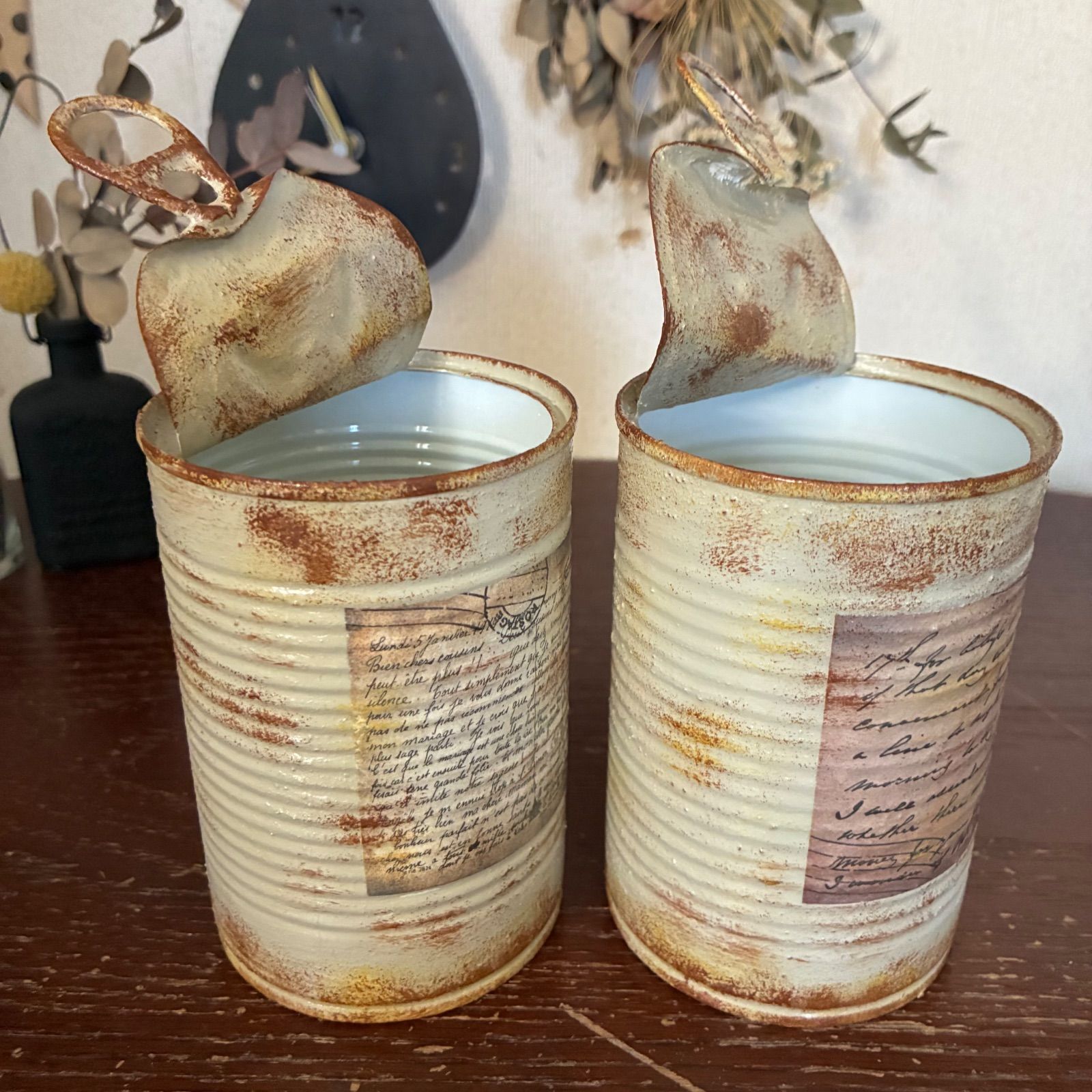 蓋付きトマト缶 リメイク缶 2個セット (ヘンプベージュ) ハンドメイド