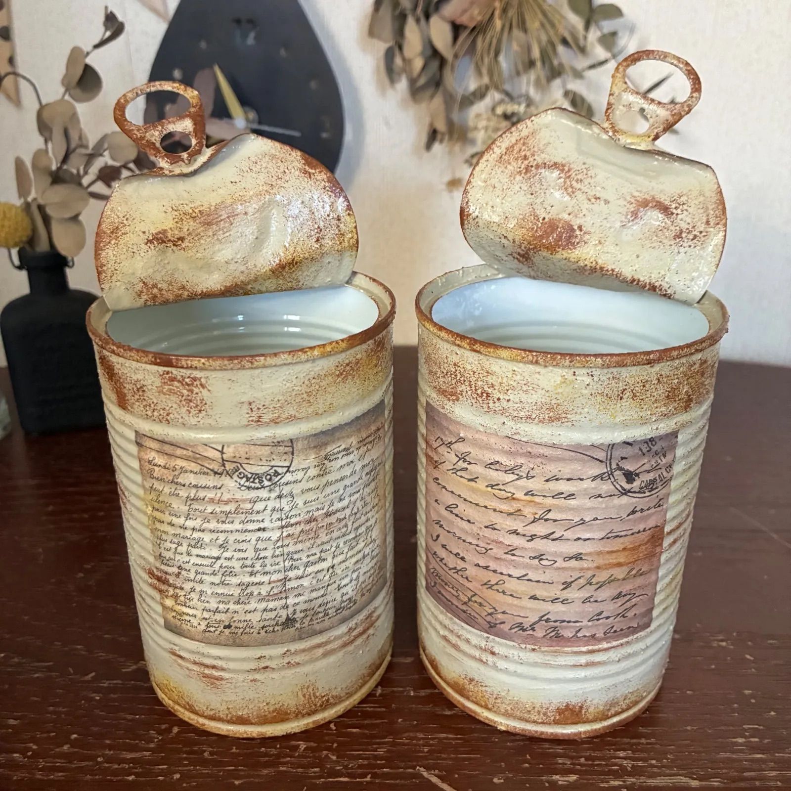 蓋付きトマト缶 リメイク缶 2個セット (ヘンプベージュ) ハンドメイド
