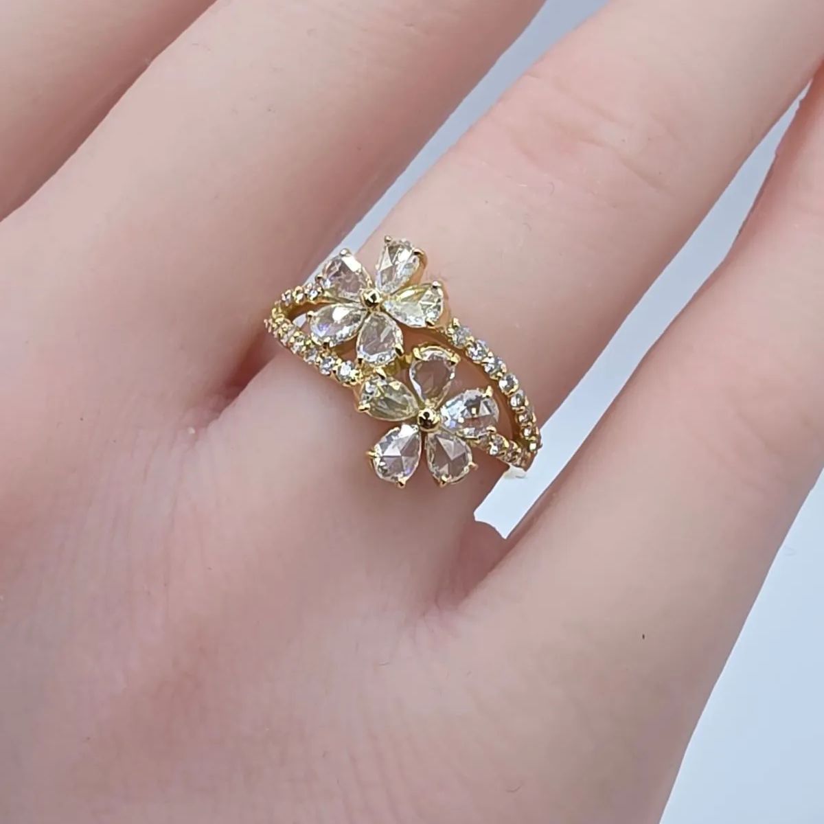 安い〜〜〜！??在庫一掃セール！?⏰? ⚡K18YG ローズカットダイヤモンドとフラワーリング 12号 ダイヤ - 0.70cts+0.18cts