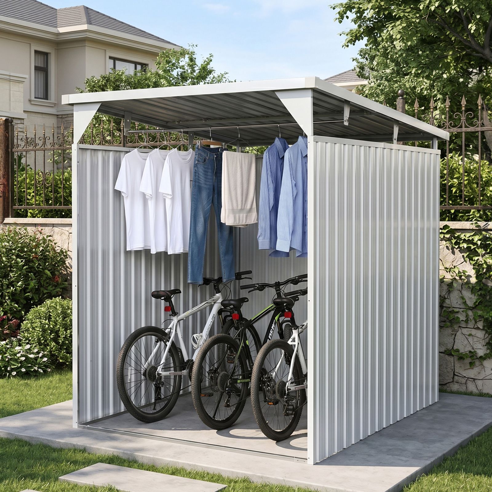 【物干し竿付き】サイクルポート 自転車倉庫 収納目安3～5台 3面囲い 物置屋外 物干し竿付き】サイクルポート 自転車倉庫 収納目安3～5台 3面囲い