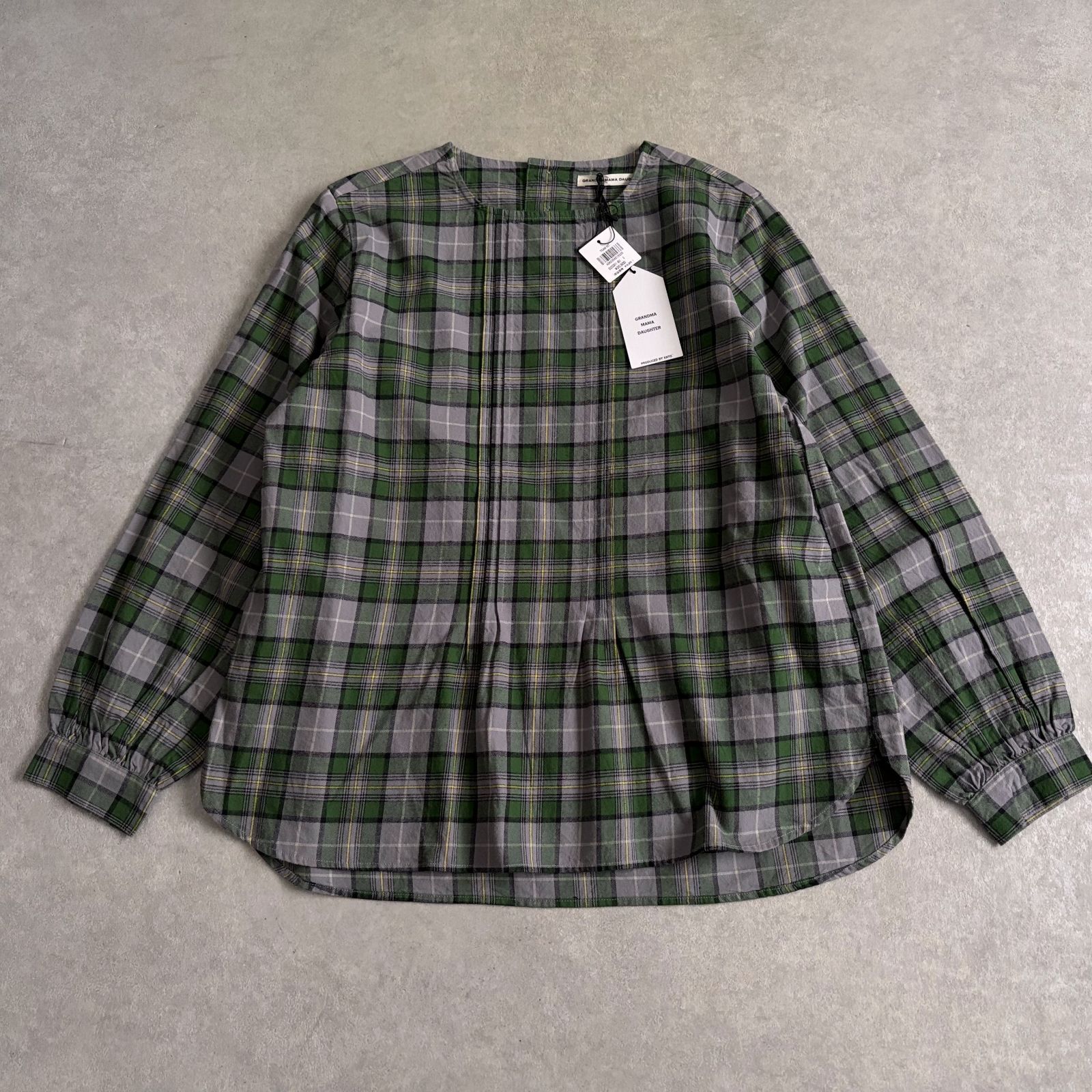 新品 定価2万 GRANDMA MAMA DAUGHTER チェック柄フランネル シャツ ブラウス グレー グランマママドーター