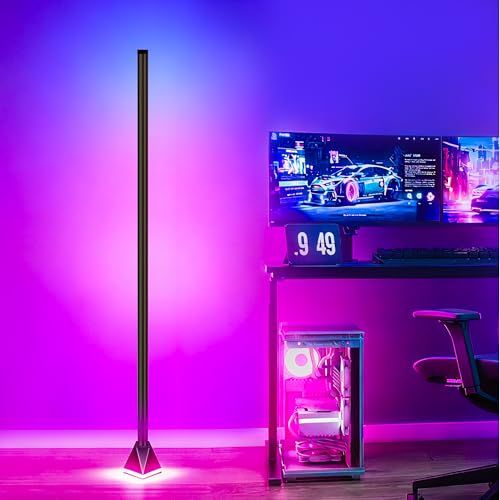 ☆新品☆フロアライトコーナー RGB 間接照明 スタンドライト音楽に合わせて光る おしゃれな雰囲気ライト ルームライト アプリ＆リモコン操作 調光・調色 タイマー付き コンセント式 寝室・リビング・ゲーム部屋に最適 インテリア照明(1個) c831bcf7