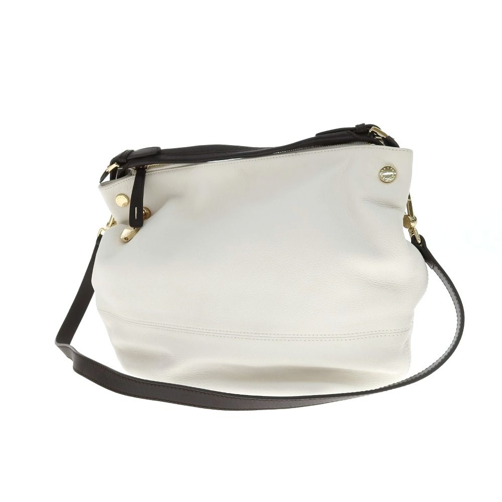 【中古】フルラ Furla F5917 レザー ショルダーバッグ アイボリーxダークブラウン【WxH29.5xD9】【レディース】