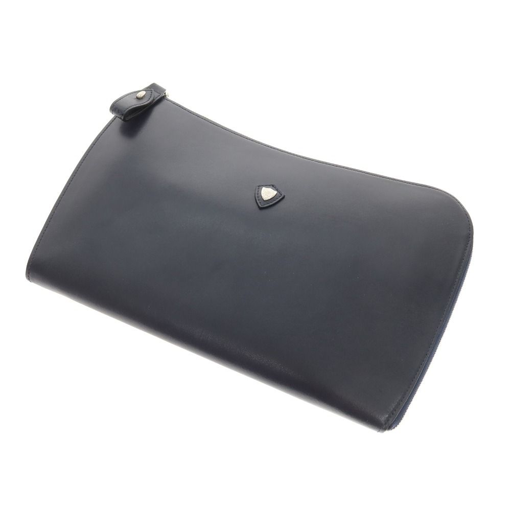 【中古】シャンボール セリエ CHAMBORD SELLIER レザー クラッチバッグ ネイビー【WxH20.5】【メンズ】