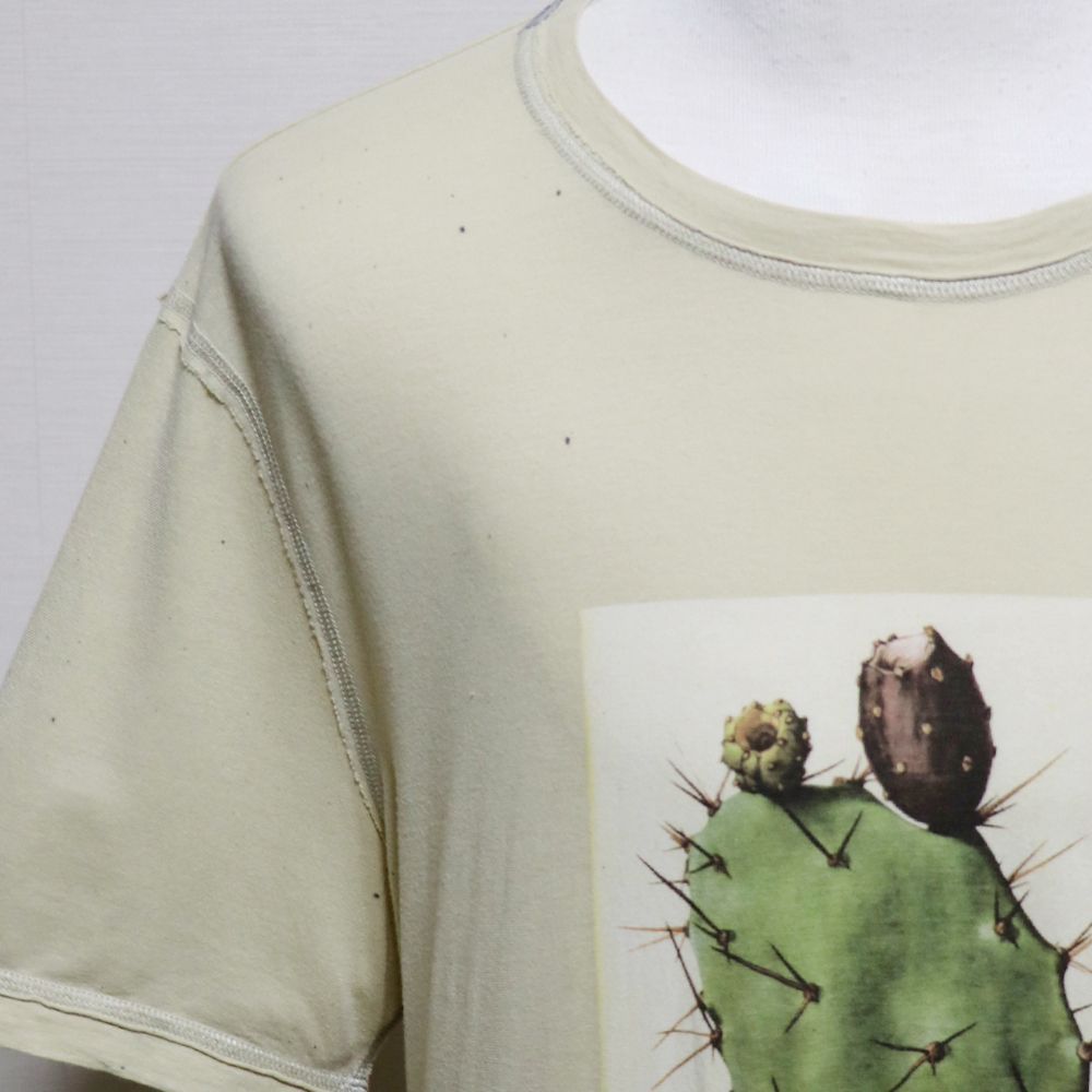 ドルチェ＆ガッバーナ Tシャツ メンズ 54 大き目トールサイズ ドルガバ Dolce&Gabbana シチリア サボテン フォトプリント デストロイ加工 ベージュ イタリア製 国内正規品 古着 USED品