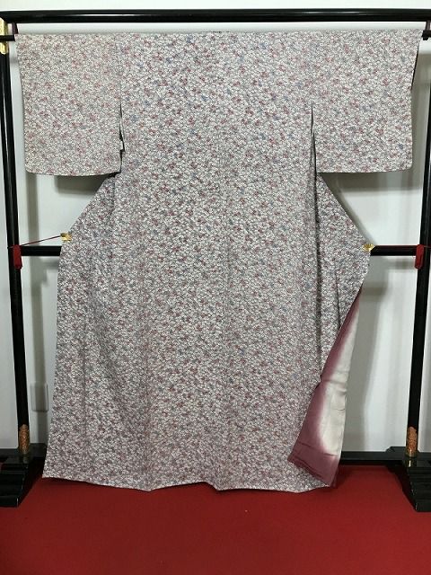 中古】Mサイズ 小紋 正絹 グレー地に草花模様 - メルカリ