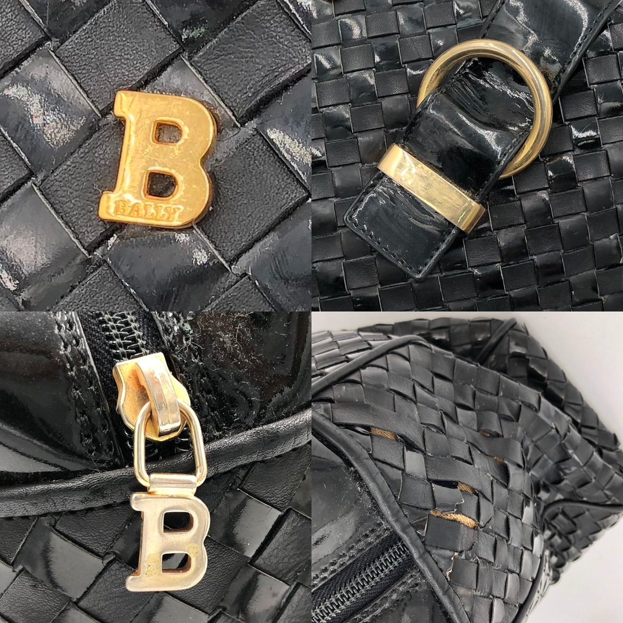BALLY バリー 編み込み イントレチャート トートバッグ エナメル 黒 