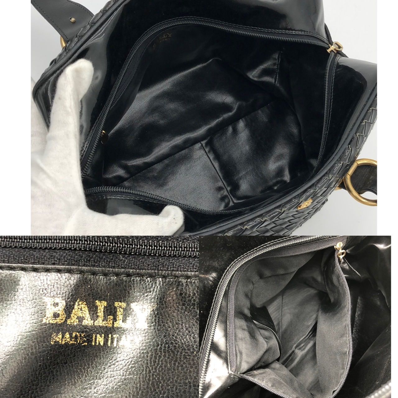 BALLY バリー 編み込み イントレチャート トートバッグ エナメル 黒 