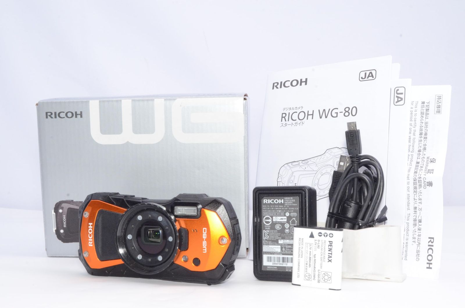 RICOH WG-80 ORANGE リコー本格防水デジタルカメラ 14m防水 (連続2時間) 1.6m耐衝撃 防塵 -10℃耐寒 アウトドアで活躍するタフネスボディ CALSモード搭載で 現場記録など幅広いビジネスシーンで活躍3126