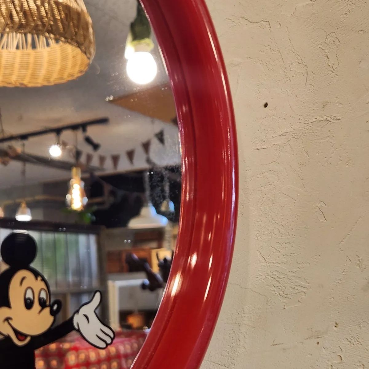 当時物】昭和レトロ ディズニー ミッキー ミニー 壁掛け丸型ミラー 鏡