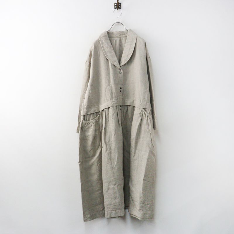 未使用 2023SS ネストローブ nest Robe ブラックリネンショールカラーワンピース F｜ベージュ トップス ヘチマ襟 【2400014977417】