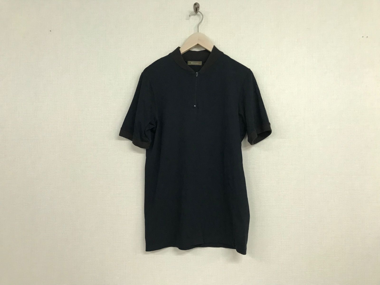 本物ワイズフォーメンY’sformenヨウジヤマモトコットンハーフジップMA1半袖Tシャツメンズサーフアメカジミリタリーストリートスケーターワークビジネススーツモードゴルフ黒ブラック3日本製L