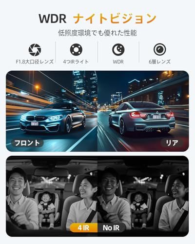 GKU 【3カメラ 4K ドライブレコーダー超強暗視】 5GHz高速Wifi 小型 ドラレコ 3インチIPS WDR搭載 360° 前後カメラ 4K+2.5K 一体型 超?夜? 同時録画 170度超広角 赤外線暗視 24時間駐車監視 Ｇセンサ e0176237