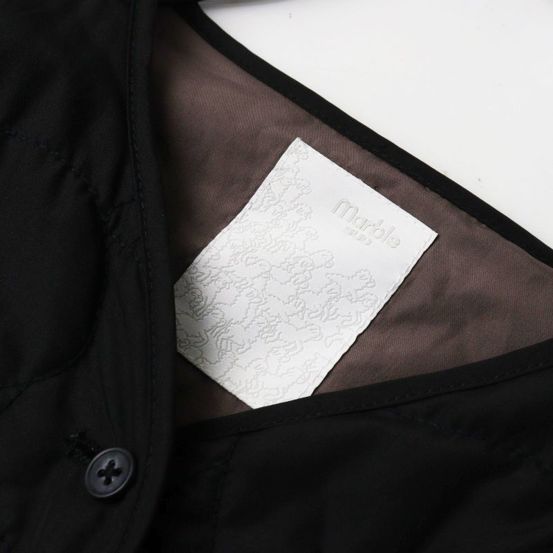 Marble Sud/ベアー柄/キルティングベスト 2022AW マーブルシュッド marble SUD Bearキルト Long Vest ブラック